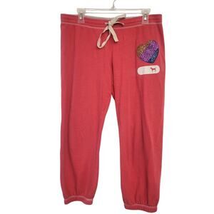 2009 Vintage Victoria’s Secret PINK Sweatpants Glitter Heart Logo Dog Sz M
